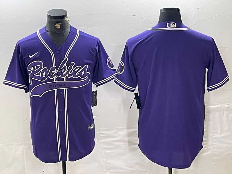 Mens Colorado Rockies Blank Purple With Patch Cool Base Stitched Baseball Jersey